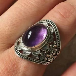 💥4/$10  Amethyst Silver Vintage Retro ring, sz 8